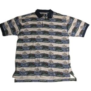 Vintage Tabasco Polo Shirt Mens Large All Over Print Fishing Golf 90s Novelty